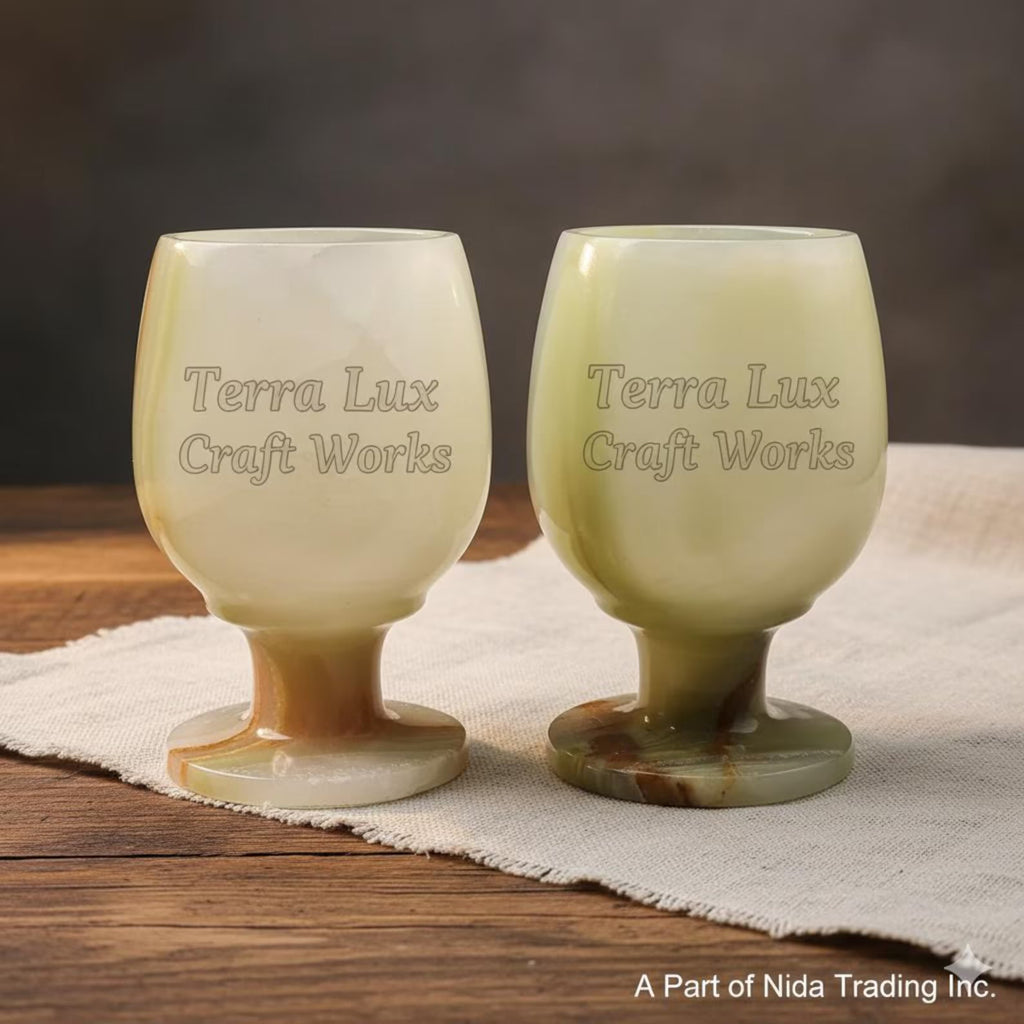 Wine Goblets Set of 2 Onyx Stone – Handmade Marble Cups – Natural Green Drinkware – Glasses