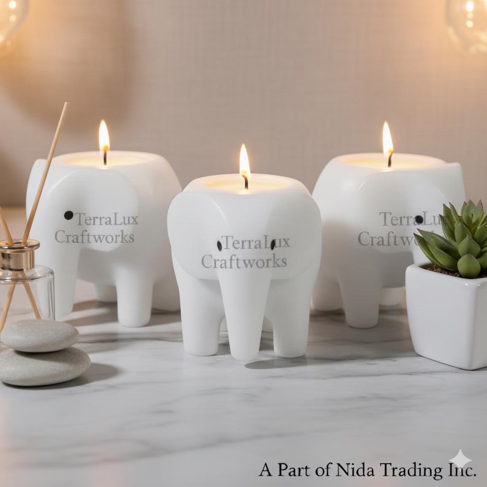 Elephant Candle Holder White Ziarat Home Decor, Desk & Shelf Accent, Gift for Elephant Lover