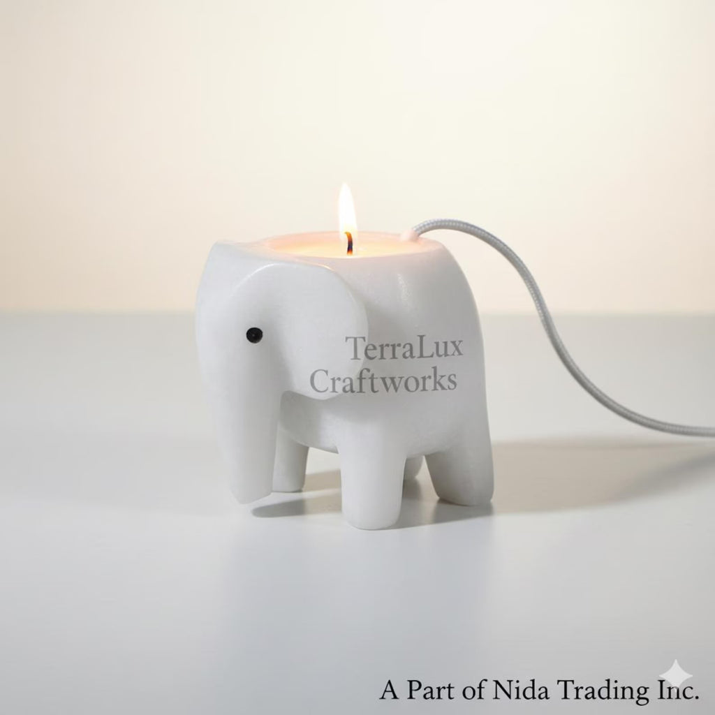 Elephant Candle Holder White Ziarat Home Decor, Desk & Shelf Accent, Gift for Elephant Lover