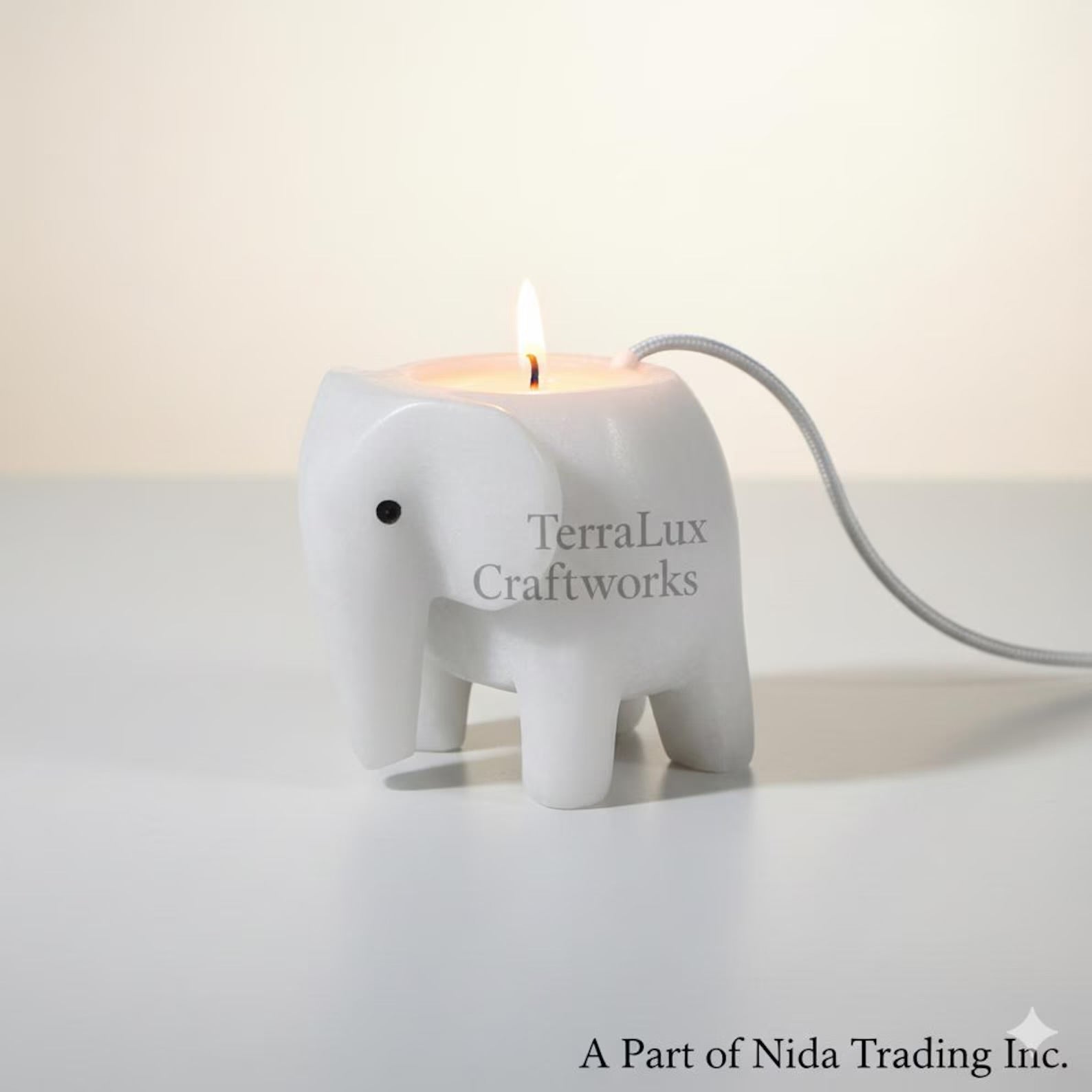 Elephant Candle Holder White Ziarat Home Decor, Desk & Shelf Accent, Gift for Elephant Lover