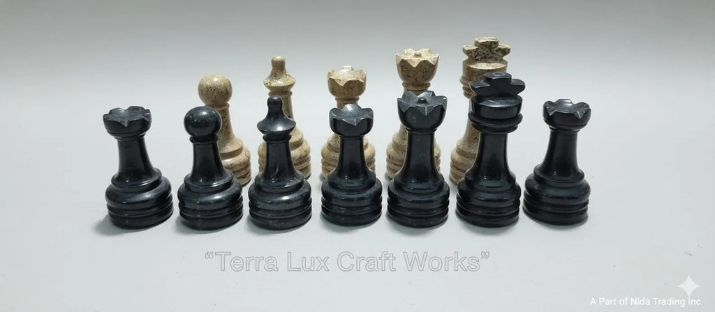 Jet Black & Fossil Luxury Marble Chess Board Set - Handmade Chess Natural Chessboard