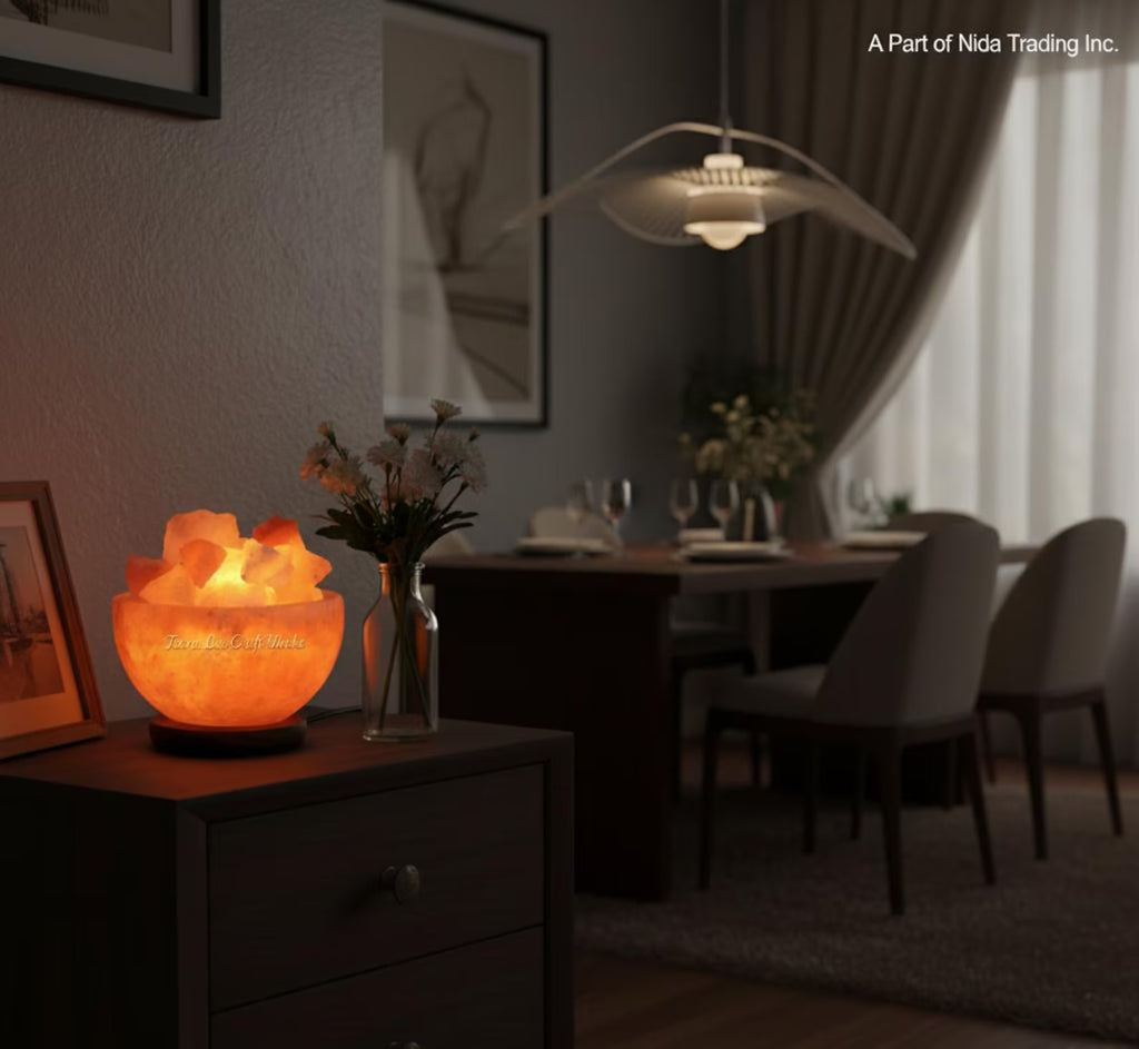 Fire Bowl with Chunks 6”, Himalayan Rock Lamp, 6” Decorative Salt Lamps