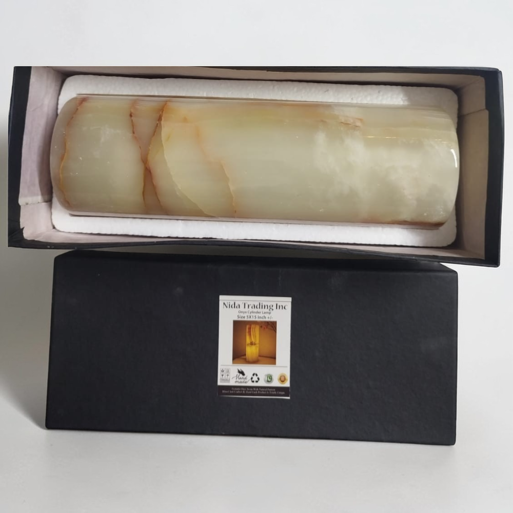 Onyx Cylinder Table Lamp – 12”- Elegant Onyx-Natural Onyx Stone