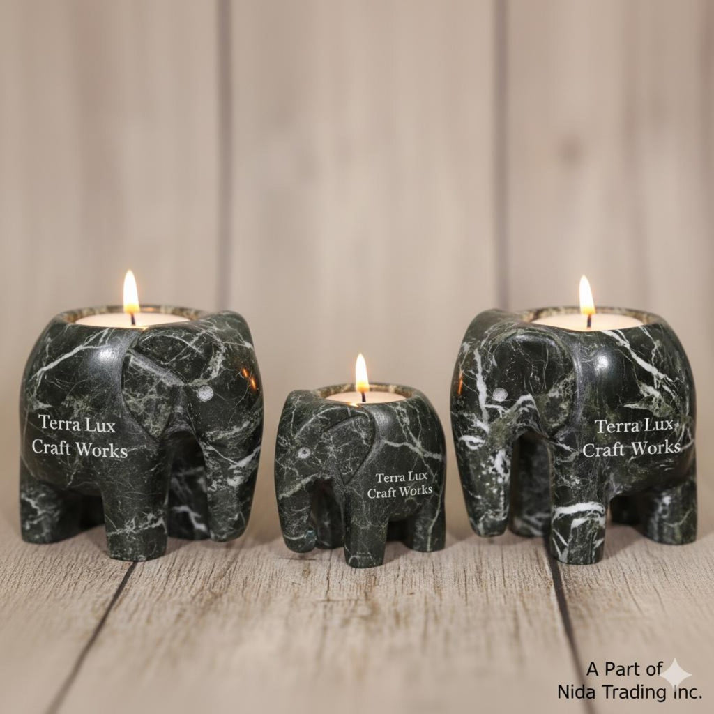 Elephant Candle Holder Black Zebra - Decorative Tea Light Holder - Home Decor- Animal Lover