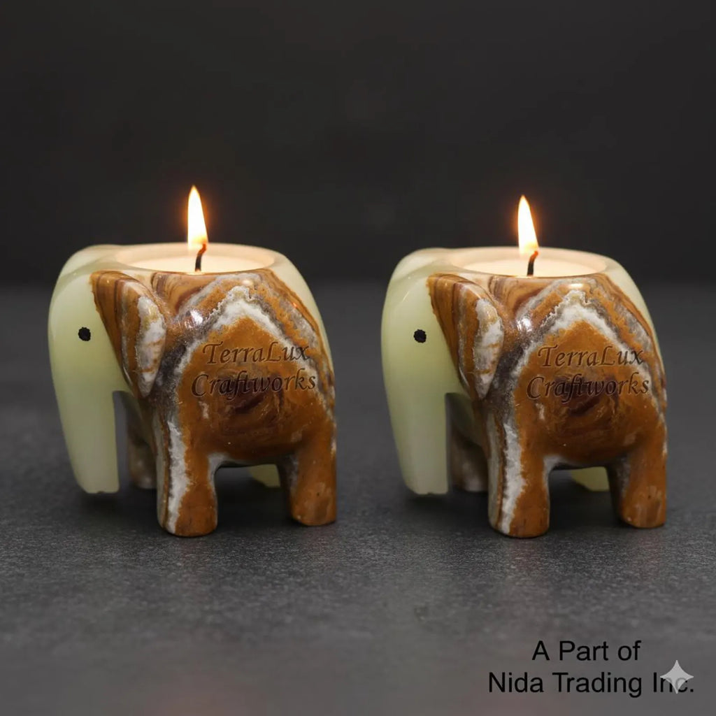 Elephant T-Light Candle Holder Onyx Green - Home Decor, Gift for Animal Lovers