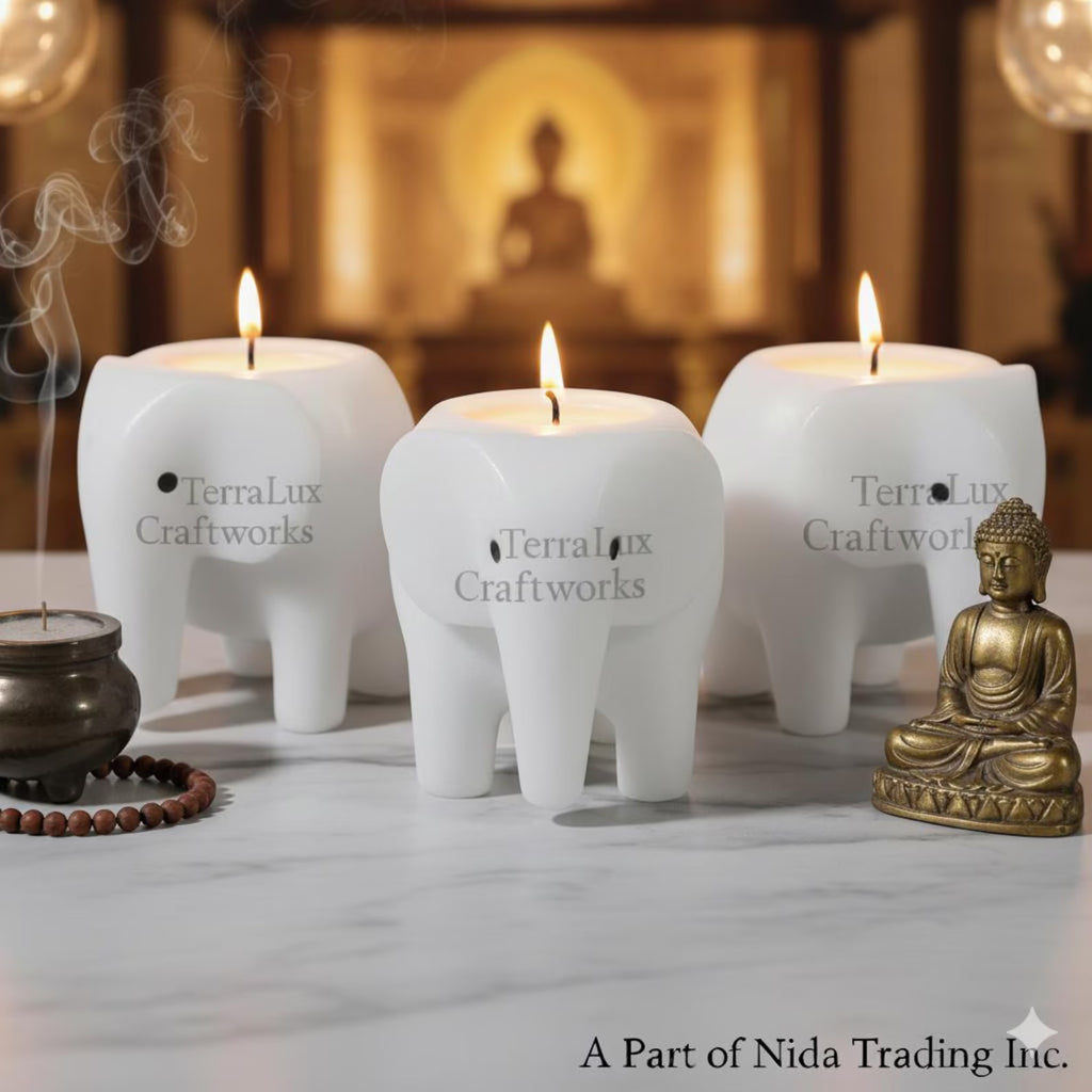 Elephant Candle Holder White Ziarat Home Decor, Desk & Shelf Accent, Gift for Elephant Lover