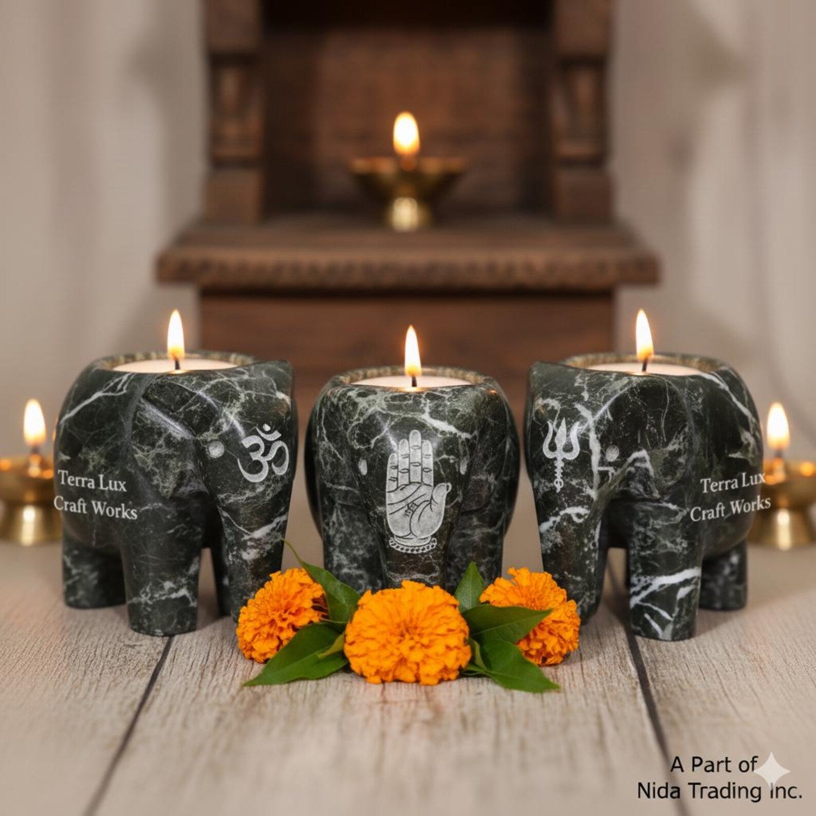 Elephant Candle Holder Black Zebra - Decorative Tea Light Holder - Home Decor- Animal Lover