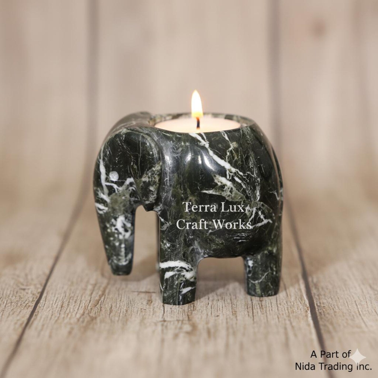 Elephant Candle Holder Black Zebra - Decorative Tea Light Holder - Home Decor- Animal Lover