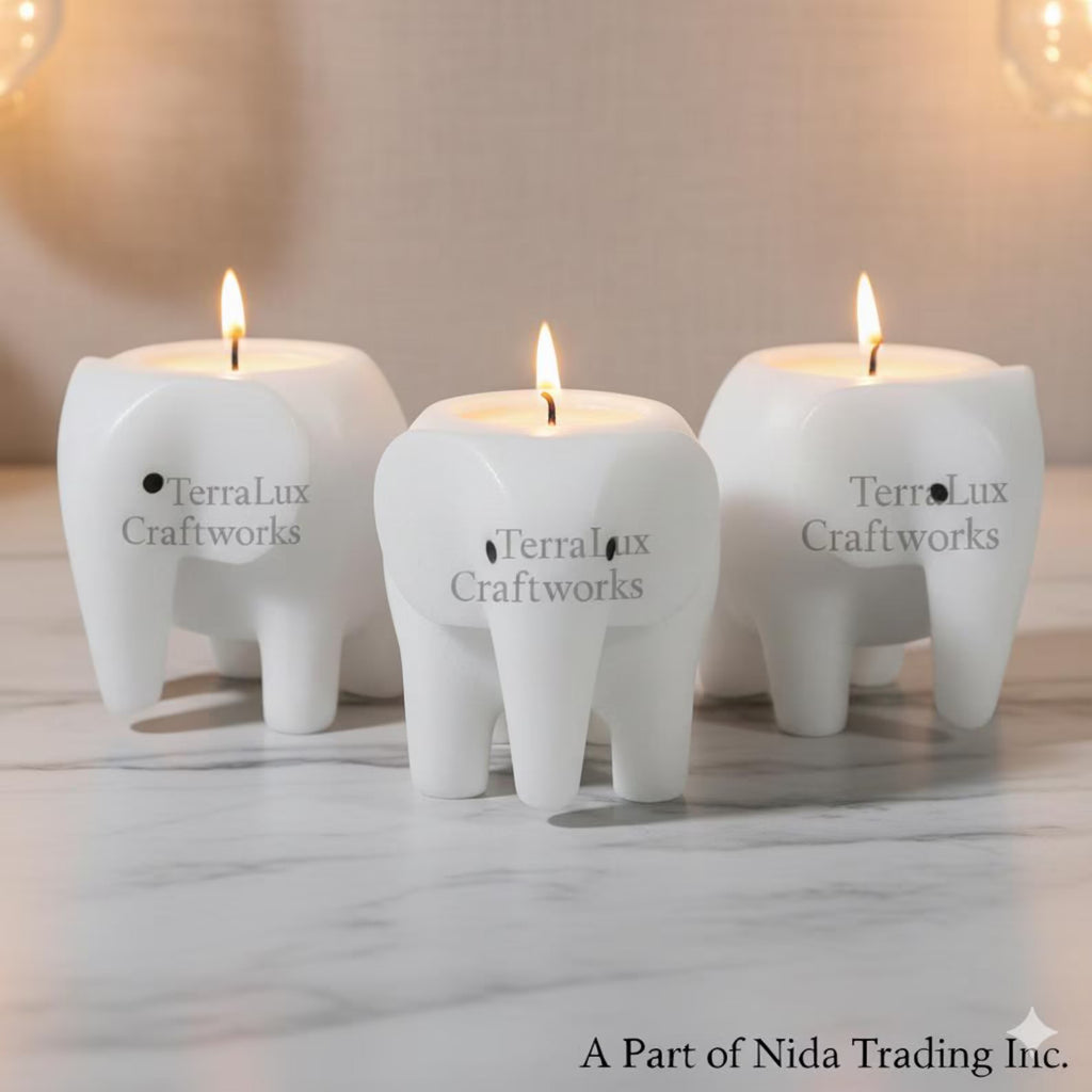 Elephant Candle Holder White Ziarat Home Decor, Desk & Shelf Accent, Gift for Elephant Lover