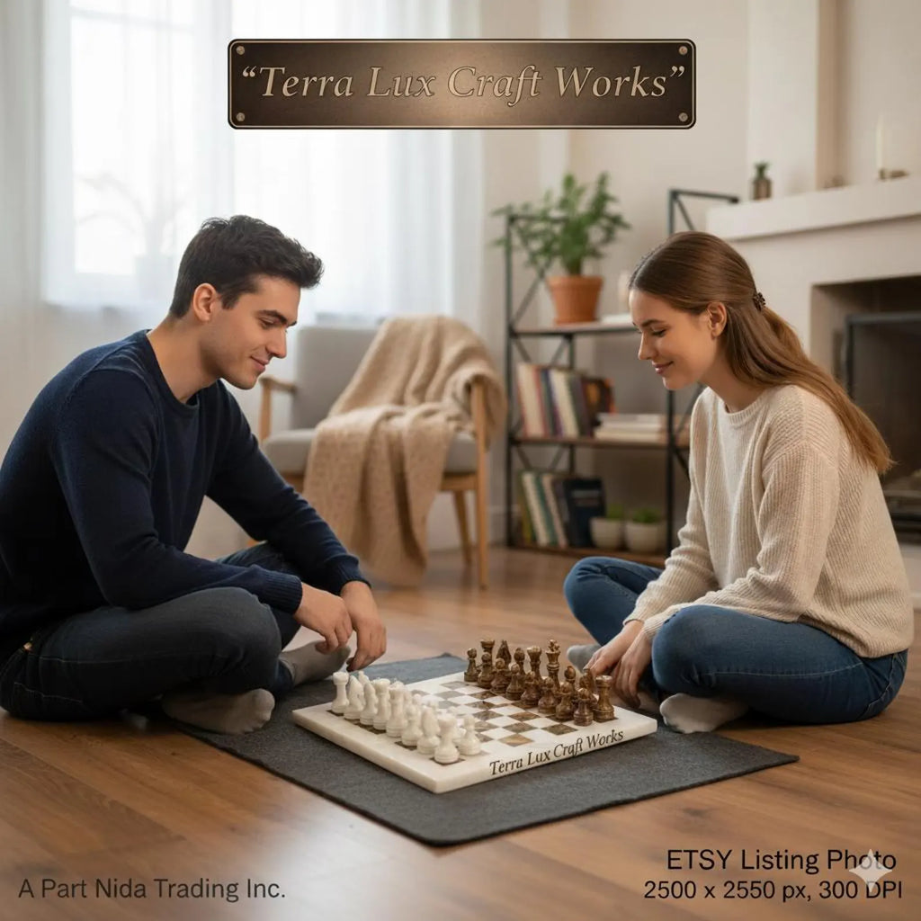 Handcrafted Marble Chess Set White Ziarat & Multi Green Onyx -Elegant Handmade Stone Game Board