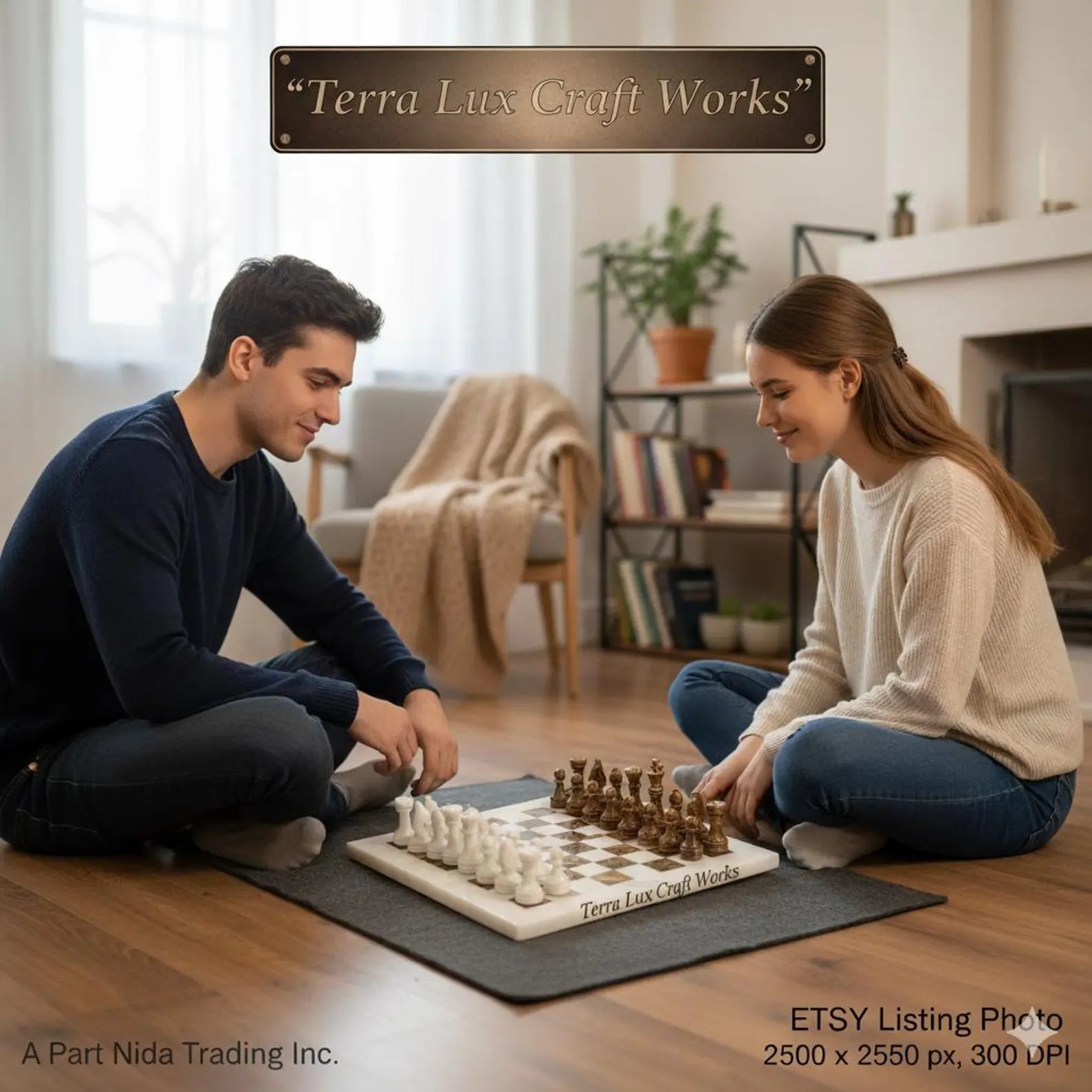 Handcrafted Marble Chess Set White Ziarat & Multi Green Onyx -Elegant Handmade Stone Game Board