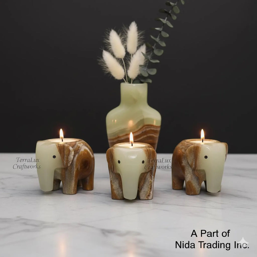 Elephant T-Light Candle Holder Onyx Green - Home Decor, Gift for Animal Lovers