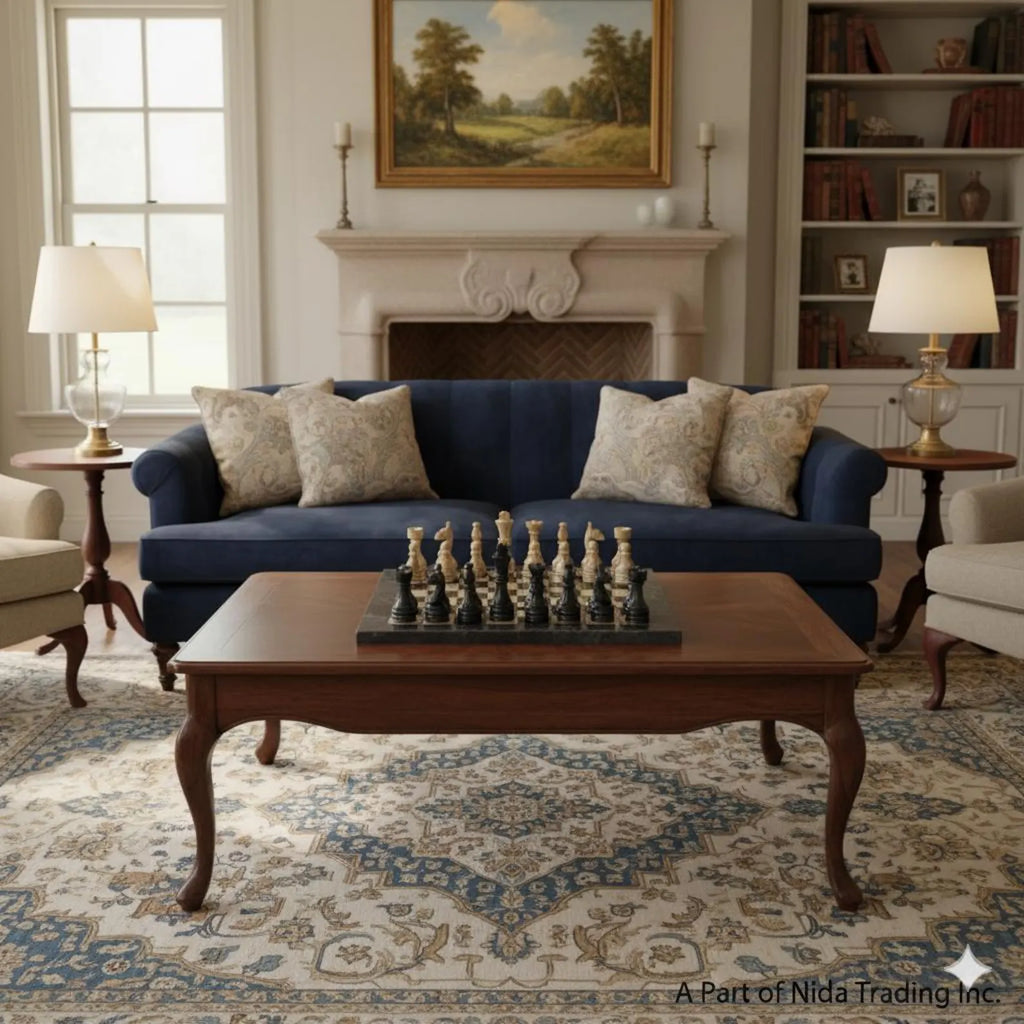 Jet Black & Fossil Luxury Marble Chess Board Set - Handmade Chess Natural Chessboard