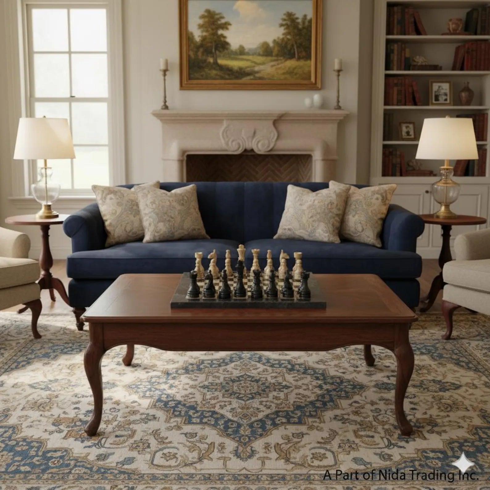 Jet Black & Fossil Luxury Marble Chess Board Set - Handmade Chess Natural Chessboard