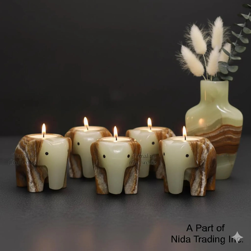 Elephant T-Light Candle Holder Onyx Green - Home Decor, Gift for Animal Lovers