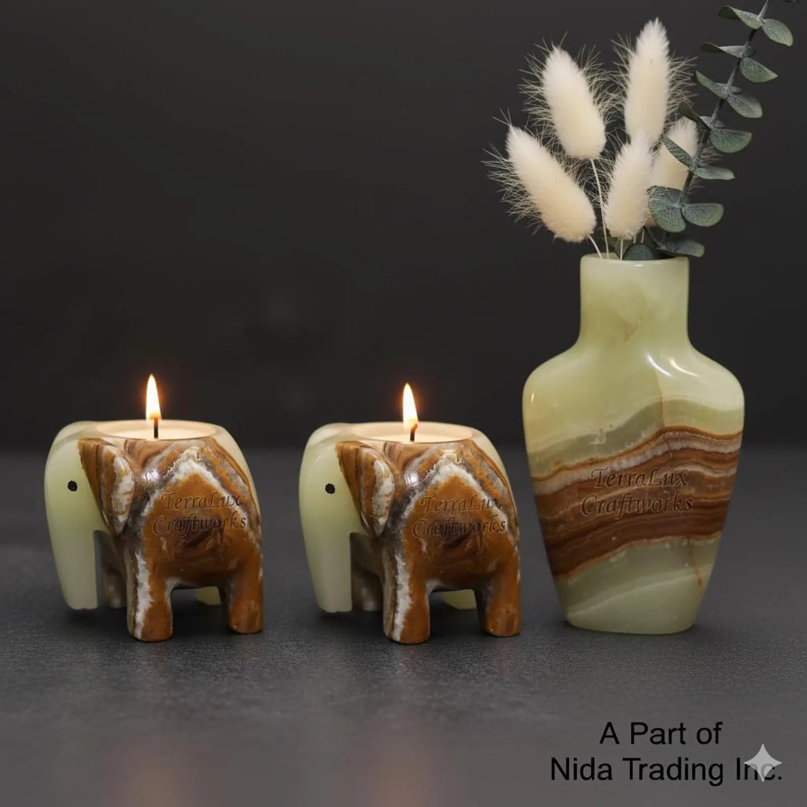Elephant T-Light Candle Holder Onyx Green - Home Decor, Gift for Animal Lovers