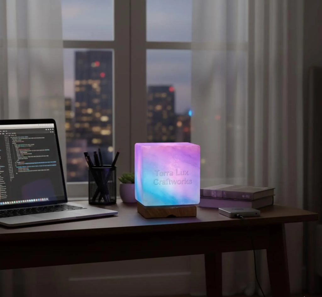 USB Himalayan Salt Cube Lamp |office house gift, Night Light, RGB Light, Color Changing