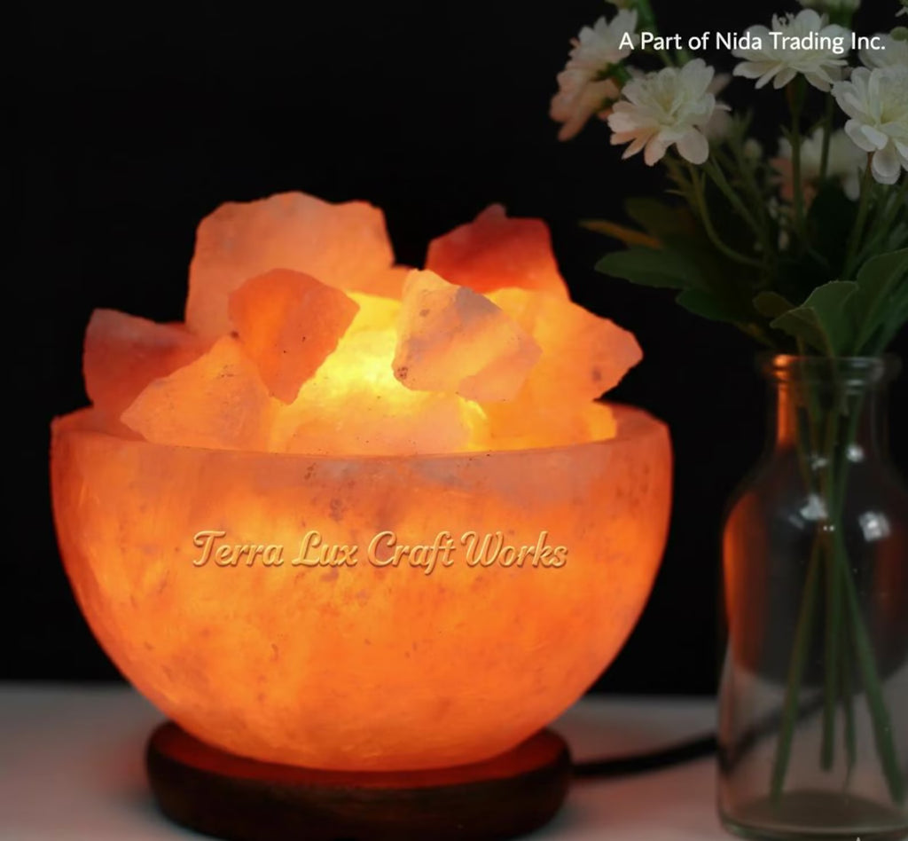 Fire Bowl with Chunks 6”, Himalayan Rock Lamp, 6” Decorative Salt Lamps
