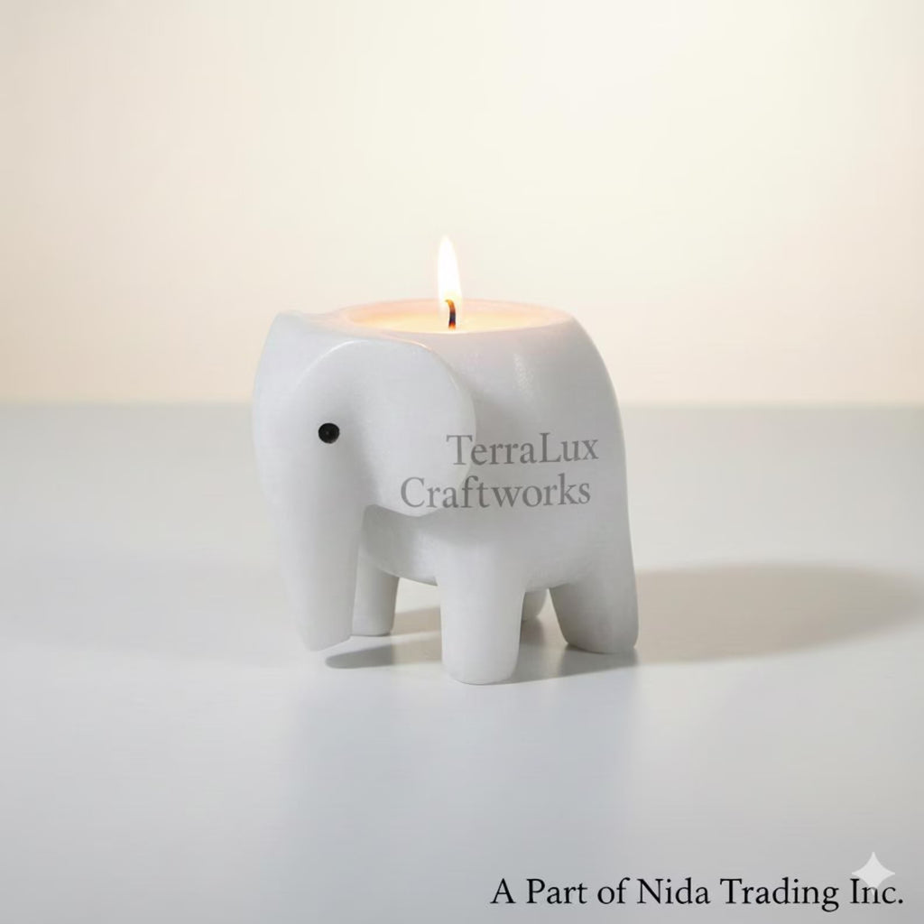 Elephant Candle Holder White Ziarat Home Decor, Desk & Shelf Accent, Gift for Elephant Lover