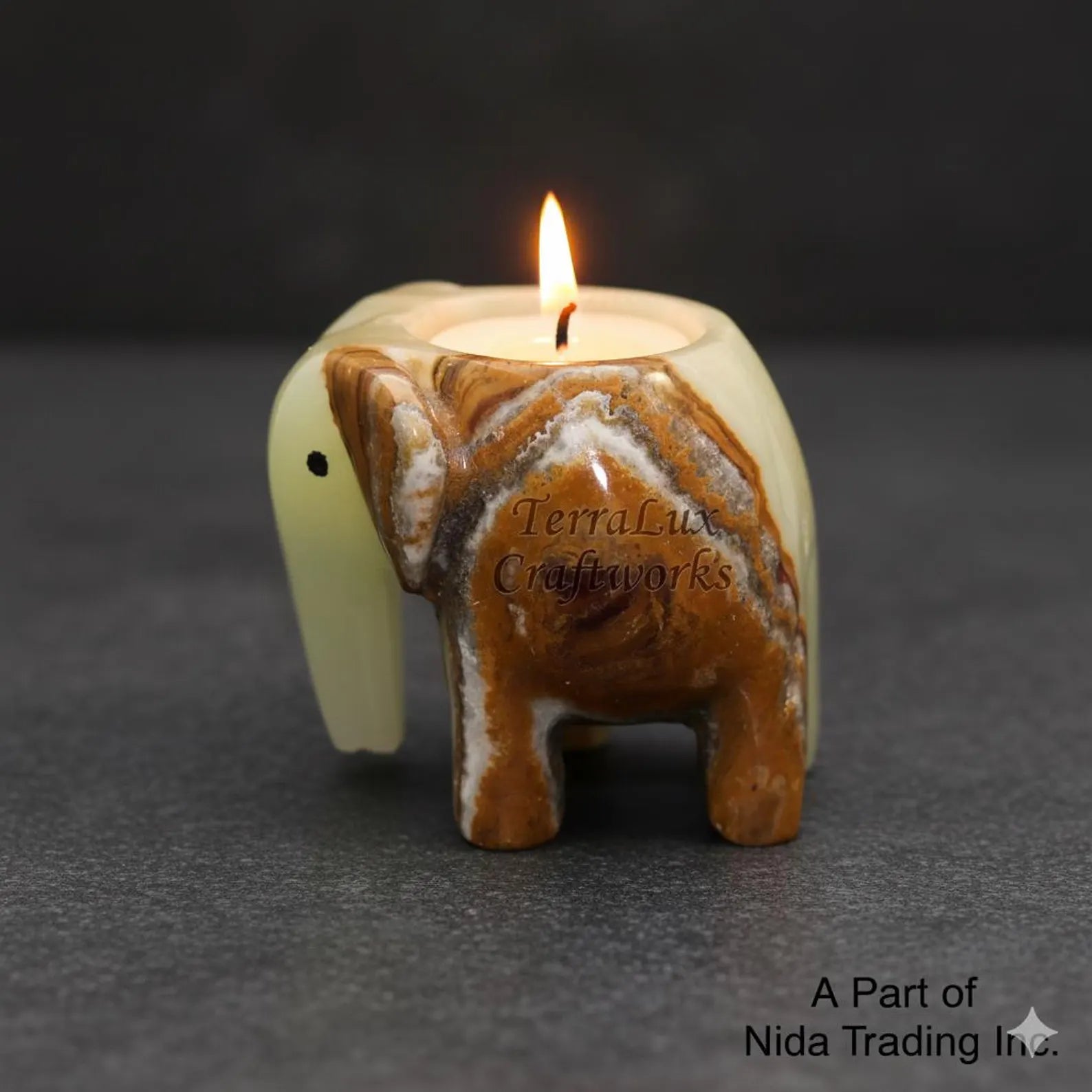 Elephant T-Light Candle Holder Onyx Green - Home Decor, Gift for Animal Lovers