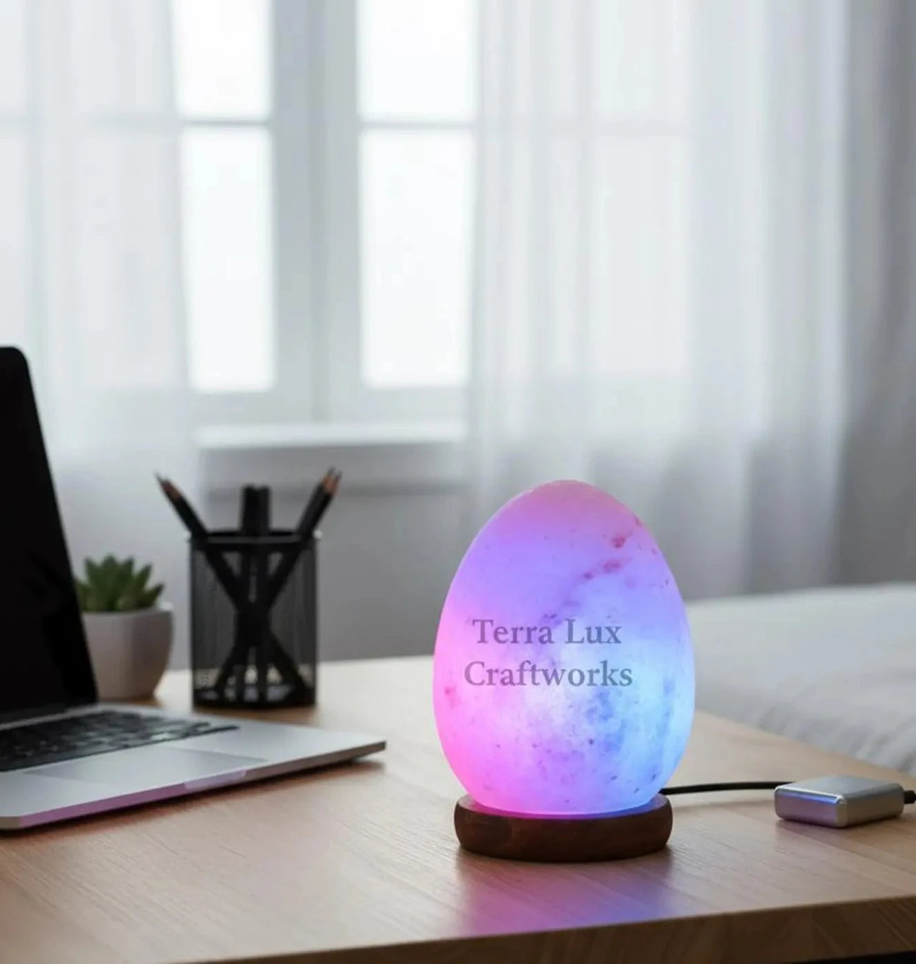 USB Himalayan Salt Egg Lamp | Healing Crystal Lamp | Desk Decor Gift | Handmade | Air Purifier