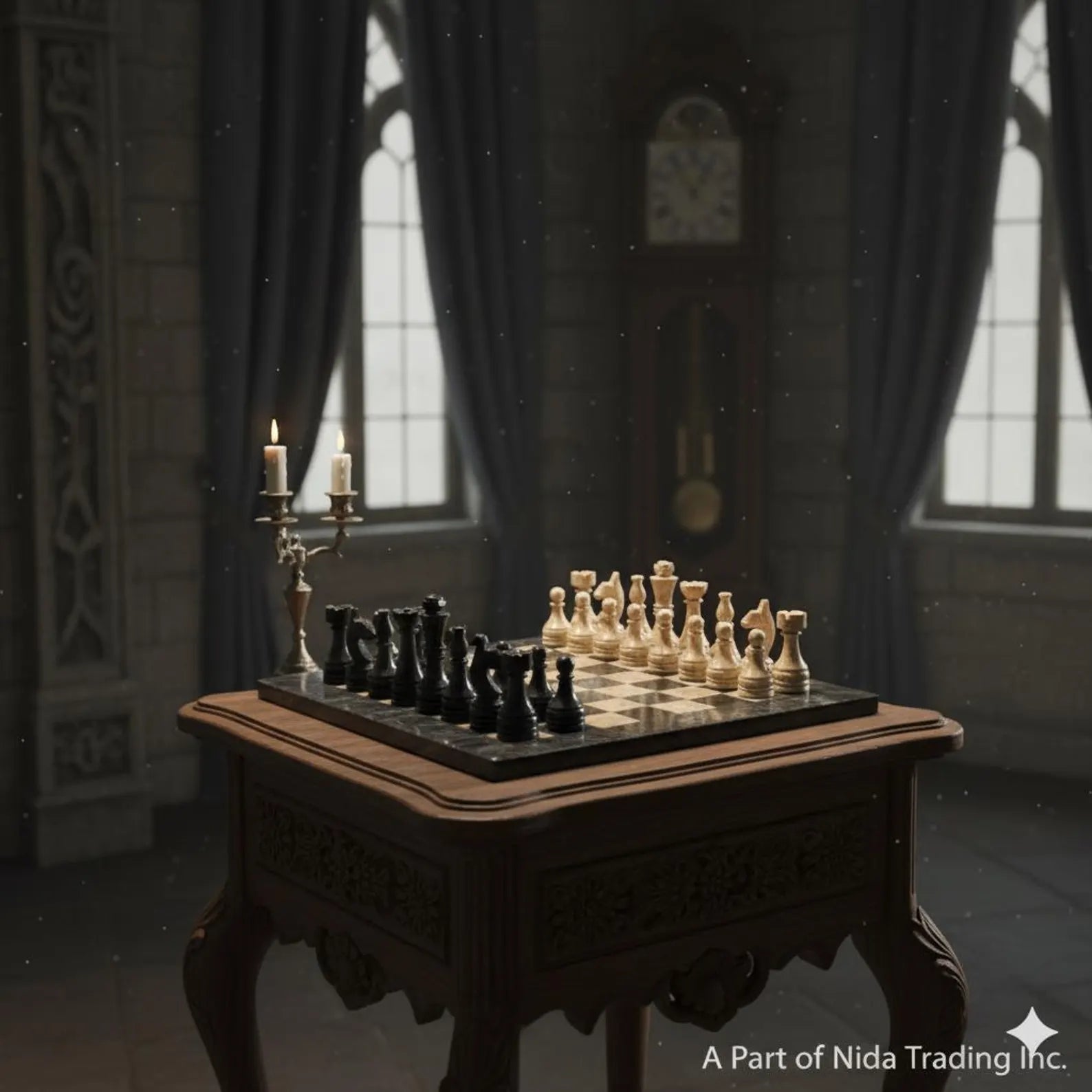 Jet Black & Fossil Luxury Marble Chess Board Set - Handmade Chess Natural Chessboard