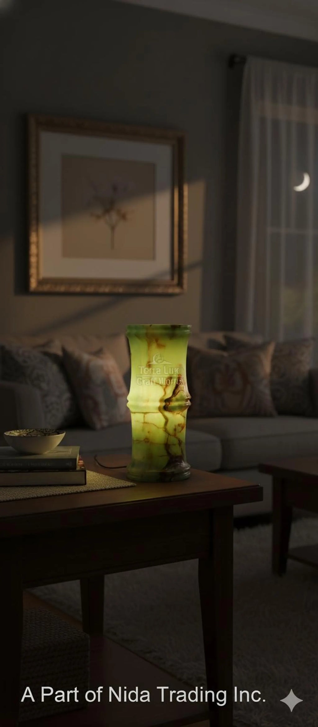 Bamboo Handcrafted Onyx Lamp 5x5x12'' - Natural Stone - Living Room - Office Décor – Lighting