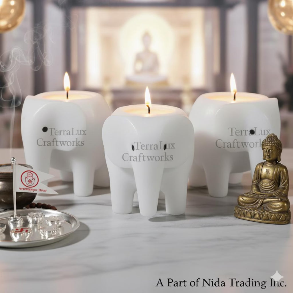 Elephant Candle Holder White Ziarat Home Decor, Desk & Shelf Accent, Gift for Elephant Lover