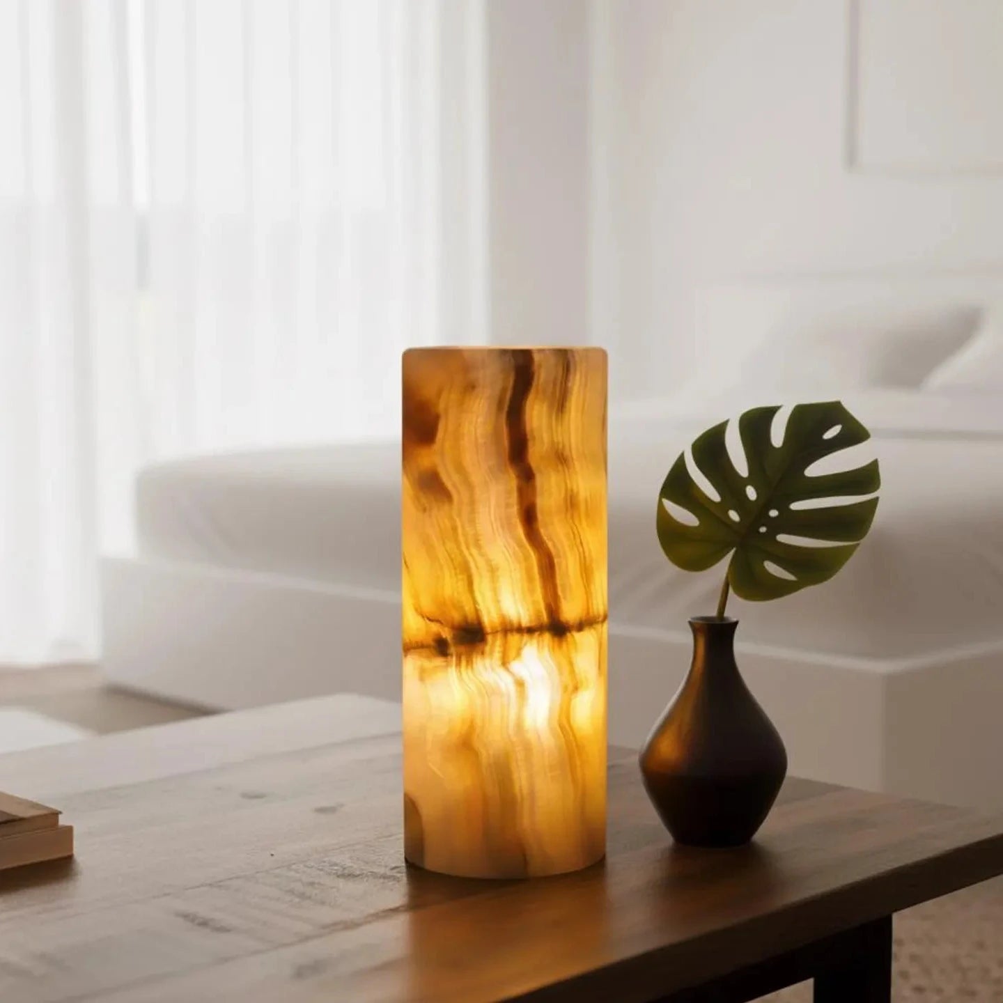 Onyx Cylinder Table Lamp – 12”- Elegant Onyx-Natural Onyx Stone