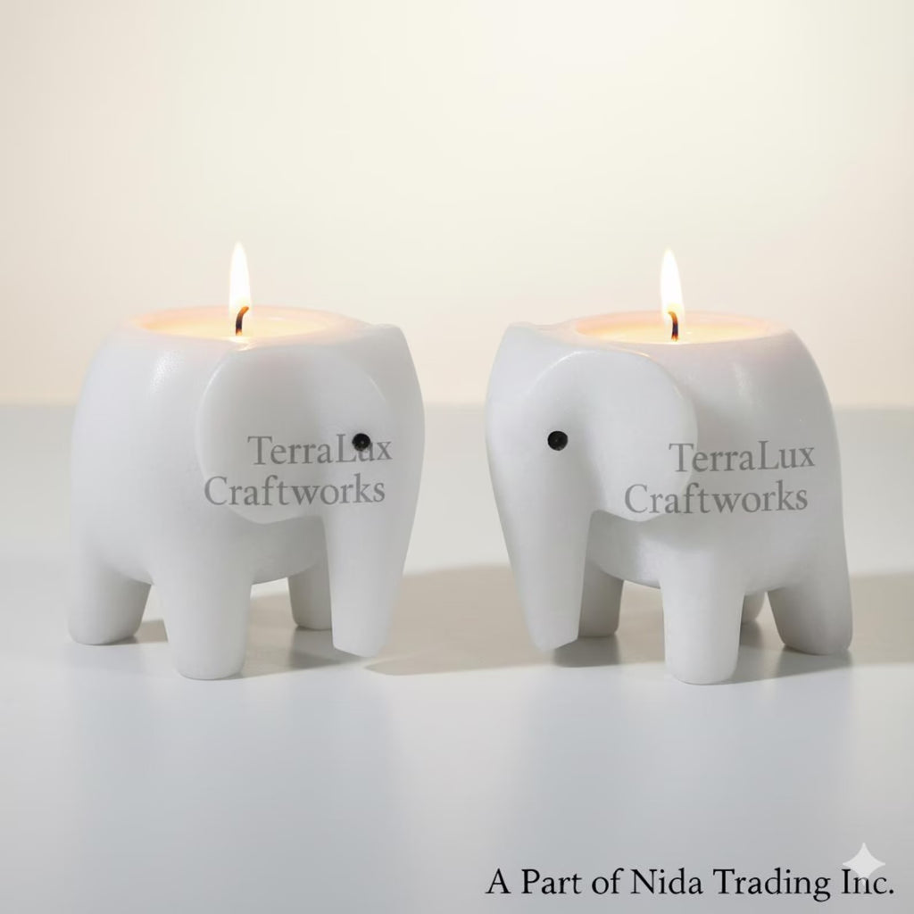 Elephant Candle Holder White Ziarat Home Decor, Desk & Shelf Accent, Gift for Elephant Lover