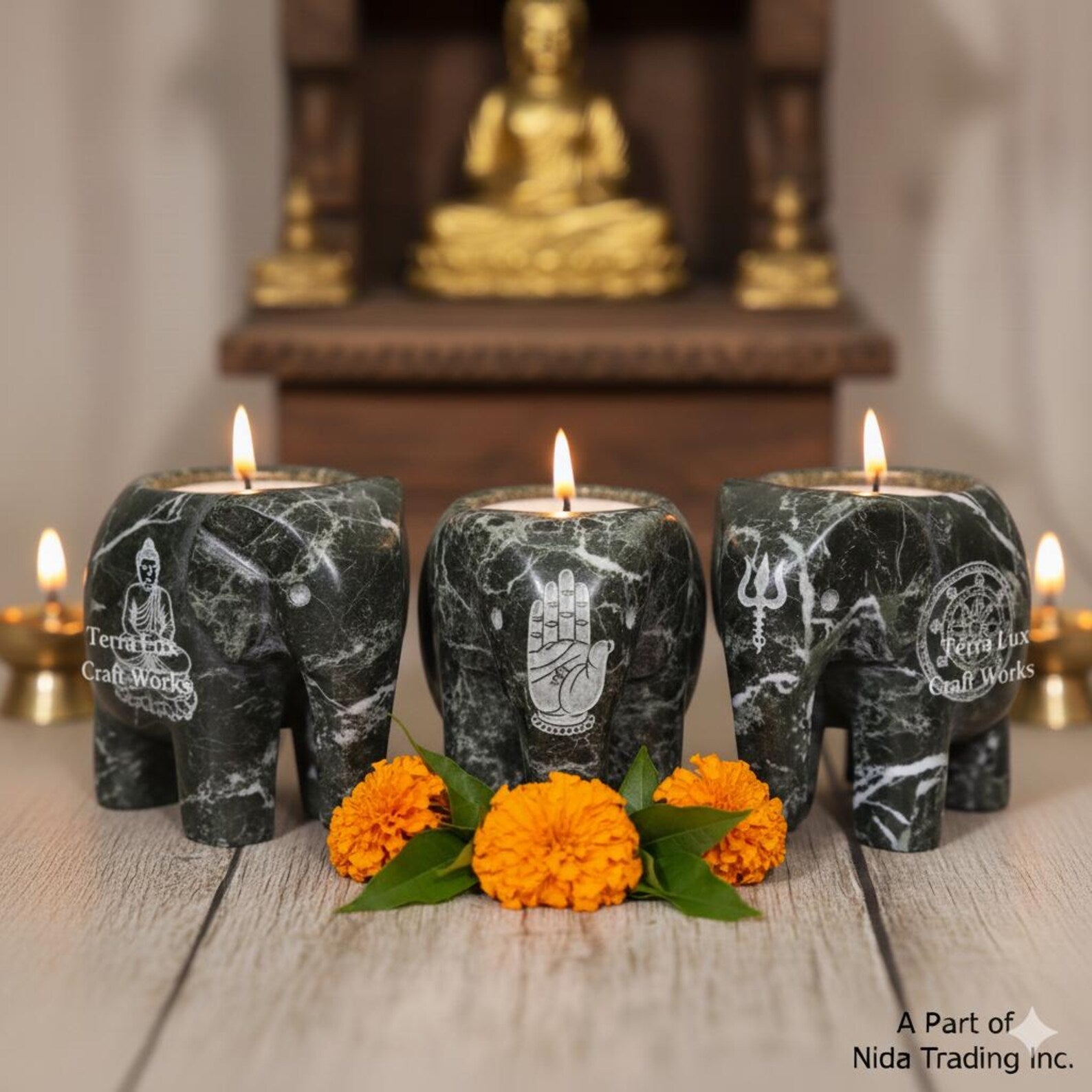 Elephant Candle Holder Black Zebra - Decorative Tea Light Holder - Home Decor- Animal Lover