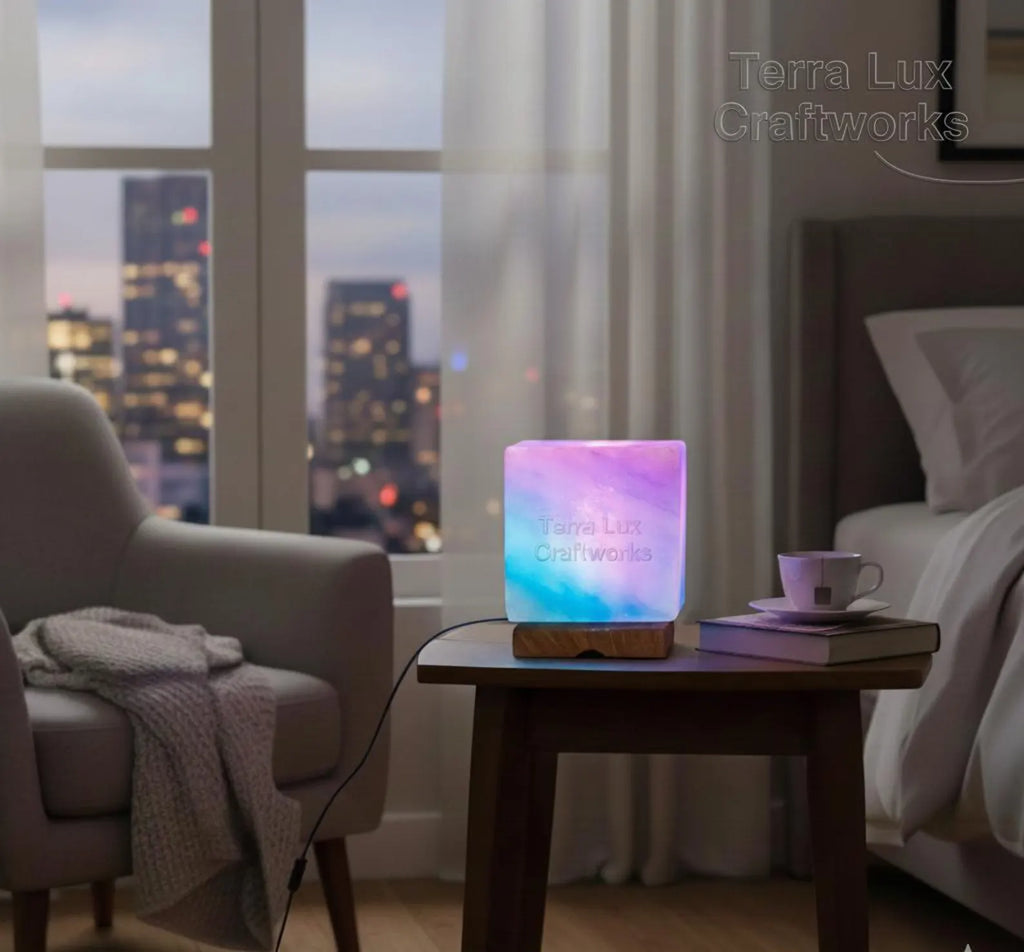 USB Himalayan Salt Cube Lamp |office house gift, Night Light, RGB Light, Color Changing