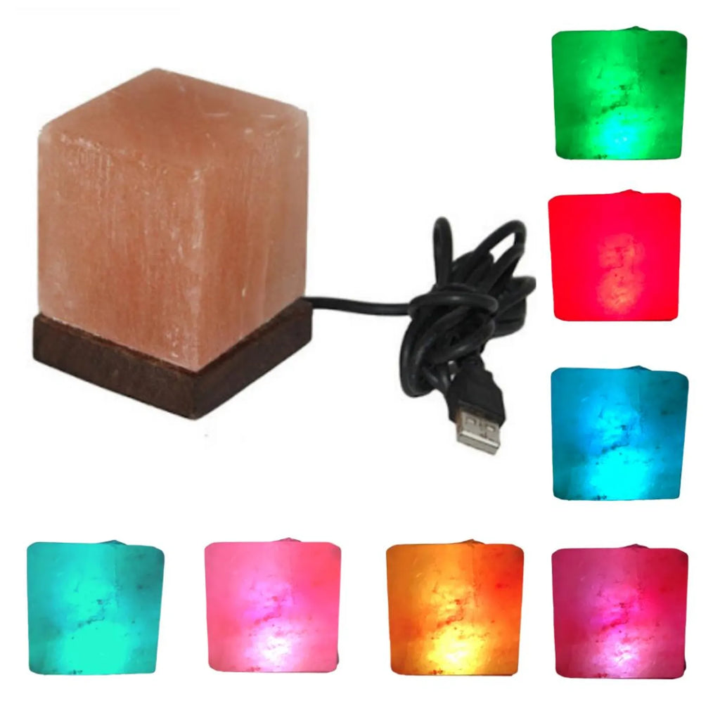 USB Himalayan Salt Cube Lamp |office house gift, Night Light, RGB Light, Color Changing
