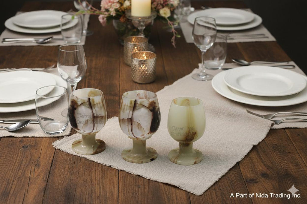 Handmade Natural Onyx Stone Goblets, Green Marble Drinkware, Luxury Home Decor Gift