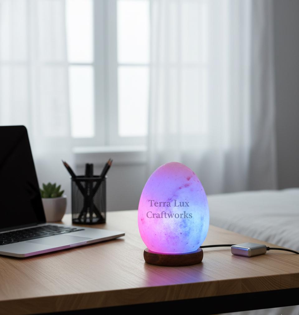 USB Himalayan Salt Egg Lamp, Pink Crystal Night Light, Bedside Desk Decor, Gift