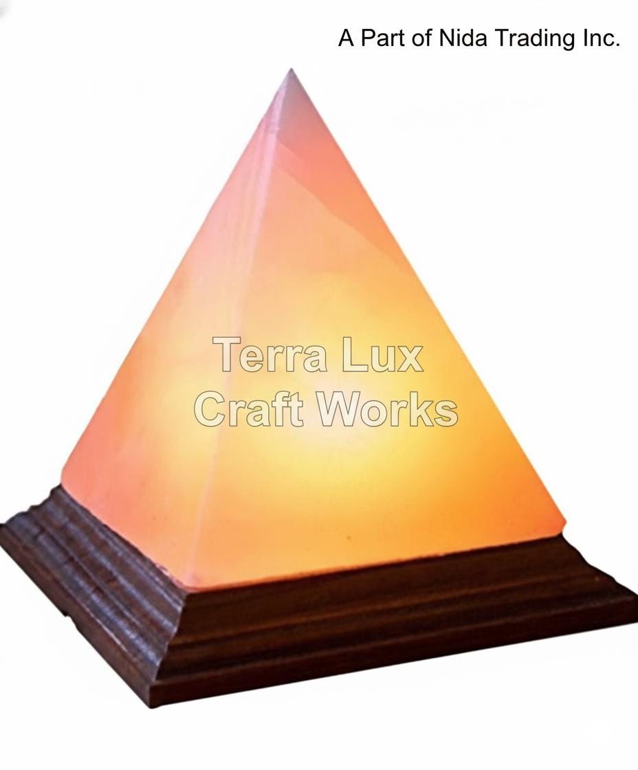 Pyramid Himalayan Pink Salt Lamp, hand-carved crystal, warm amber glow