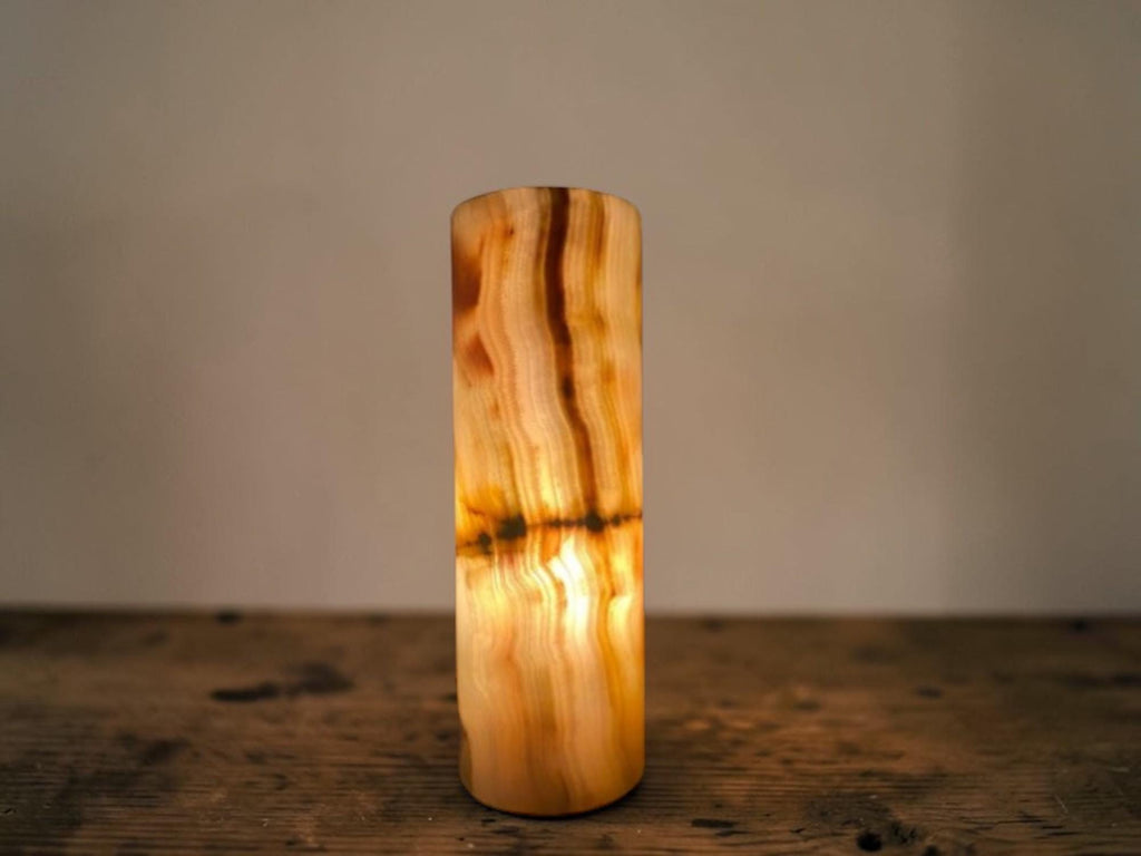 Handmade Natural Onyx Cylinder Lamp 5x5x15, Stone Table Light, Bedroom Decor Gift
