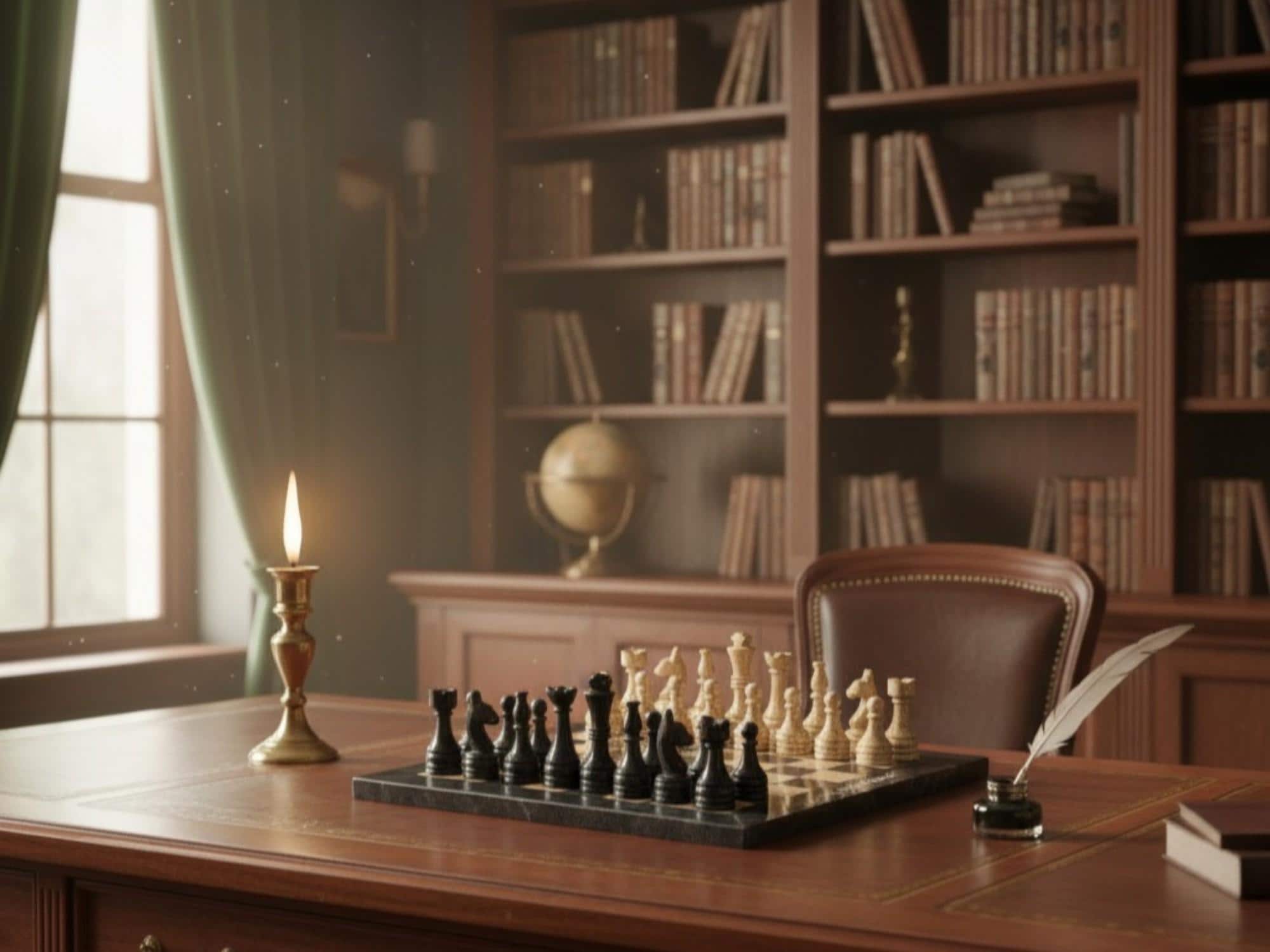 Jet Black & Fossil Marble Chess Board Set, Handmade Luxury Natural Stone Game