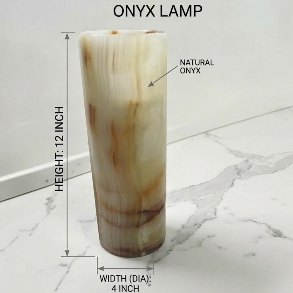 Onyx Cylinder Lamp 4x12 Inch, Natural Stone Table Lamp, Luxury Night Light Home Decor