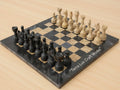 Jet Black & Fossil Marble Chess Board Set, Handmade Luxury Natural Stone Game