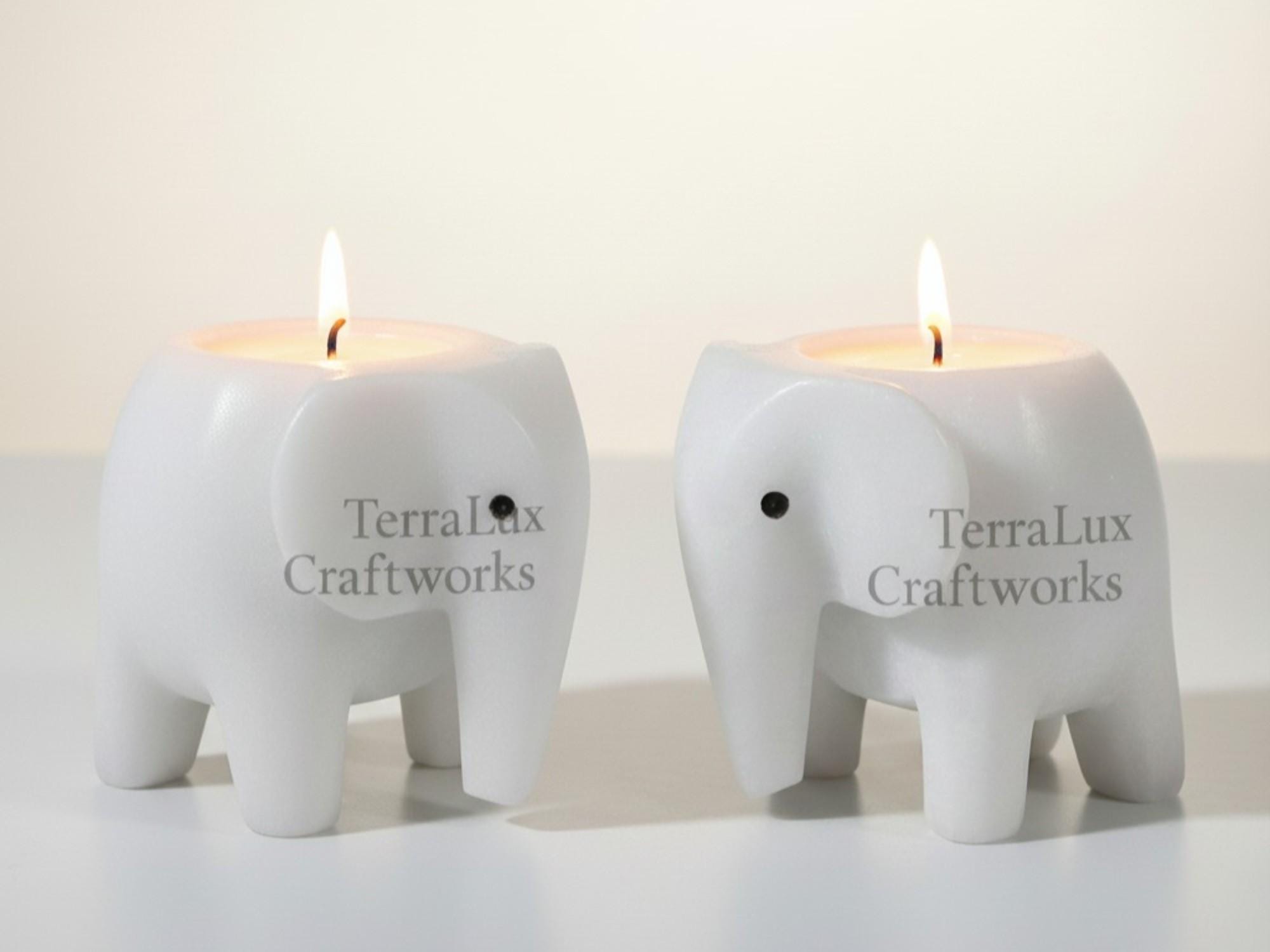 Marble Elephant Candle Holder Set White, Black, Onyx, Home Decor Desk Accent Gift