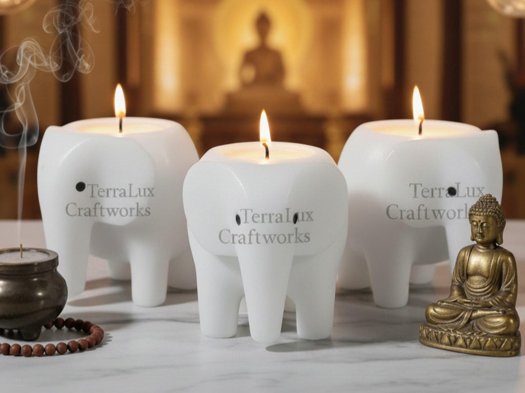 Marble Elephant Candle Holder Set White, Black, Onyx, Home Decor Desk Accent Gift