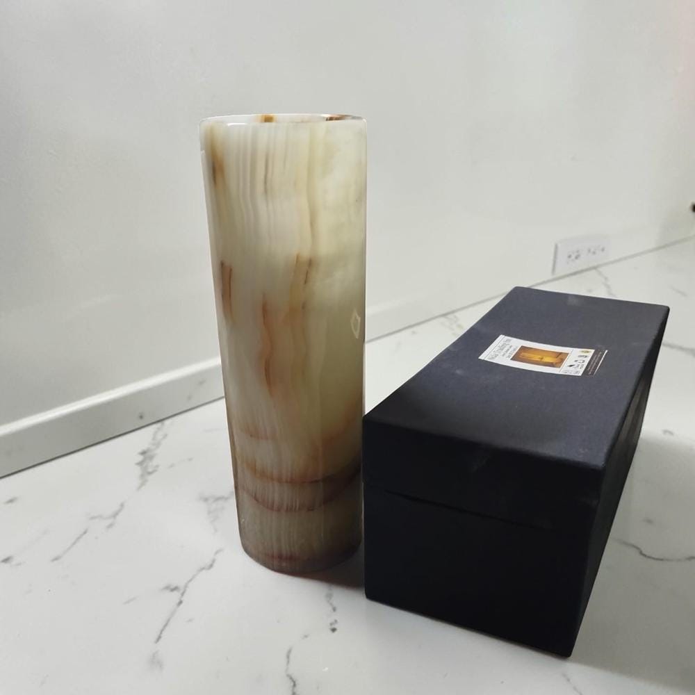 Onyx Cylinder Lamp 4x12 Inch, Natural Stone Table Lamp, Luxury Night Light Home Decor