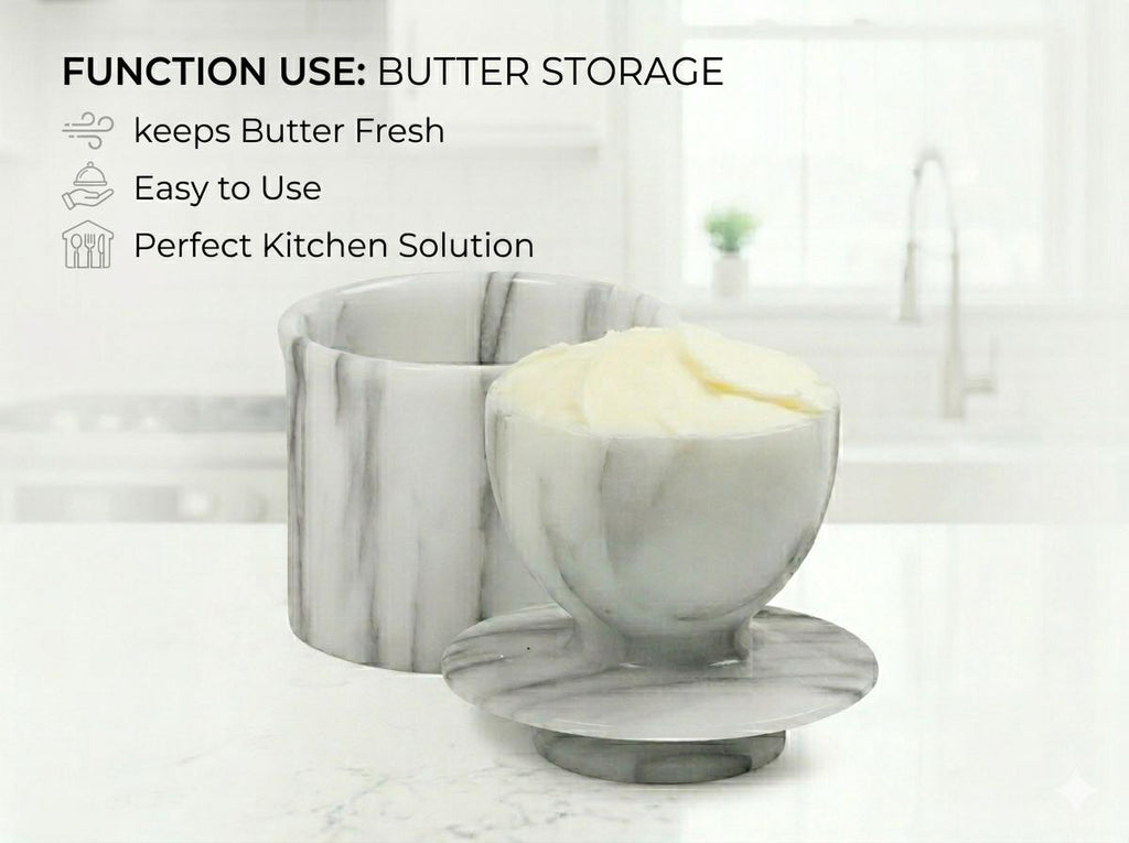 Marble Butter Keeper with Water Seal, Natural Stone Butter Dish, Modern Kitchen Decor