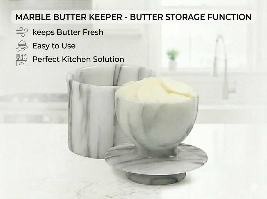 Marble Butter Keeper with Water Seal, Natural Stone Butter Dish, Modern Kitchen Decor