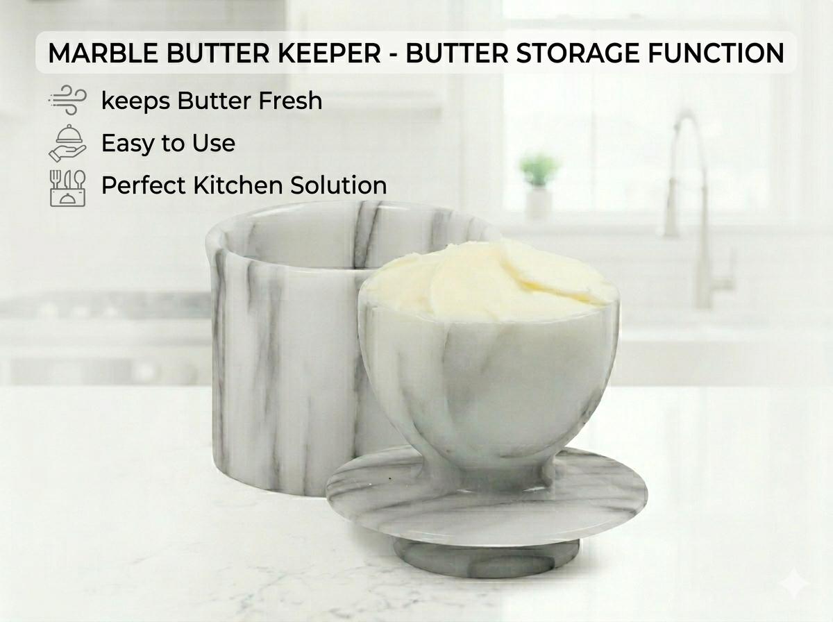 Marble Butter Keeper with Water Seal, Natural Stone Butter Dish, Modern Kitchen Decor