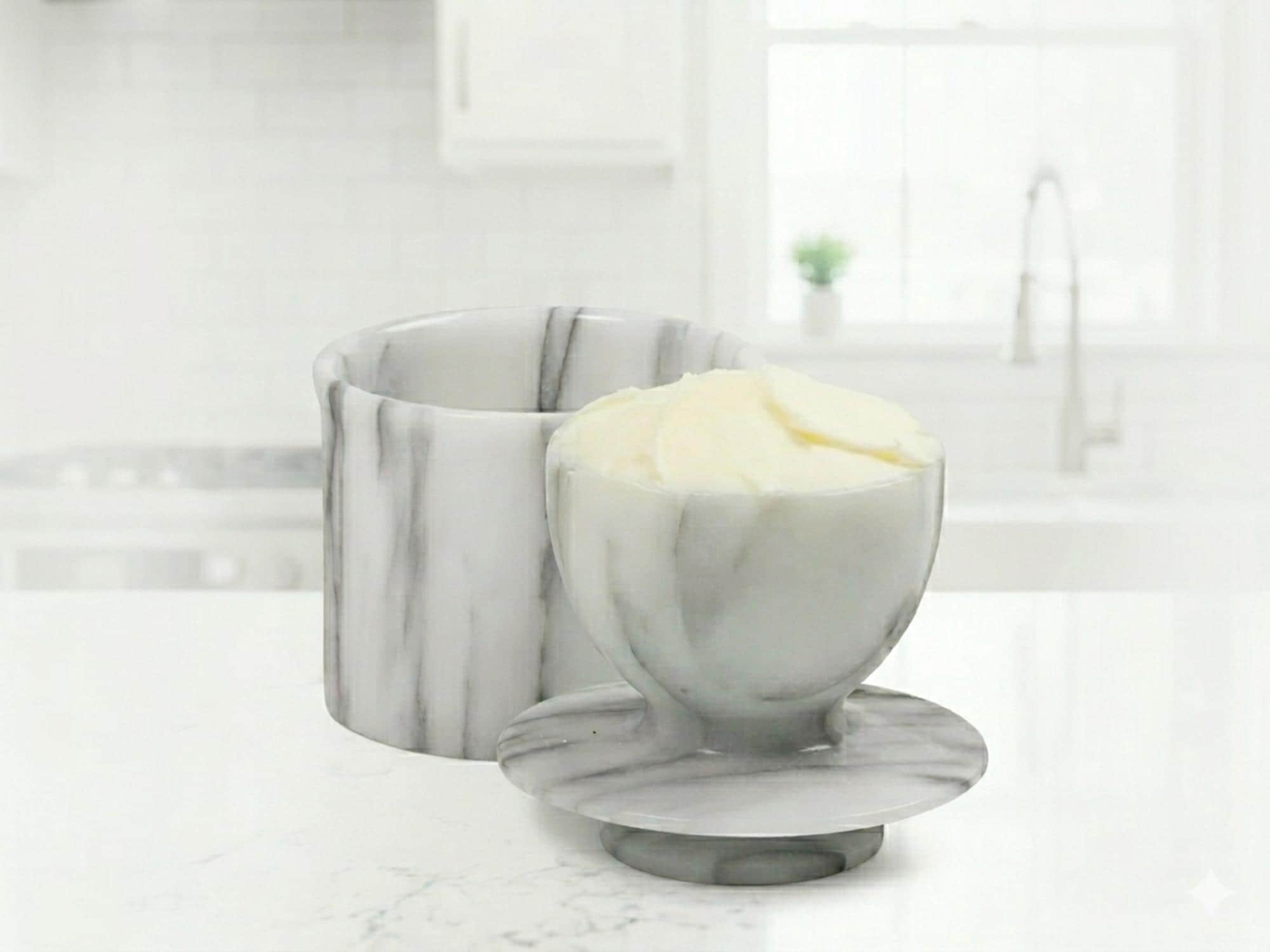 Marble Butter Keeper with Water Seal, Natural Stone Butter Dish, Modern Kitchen Decor