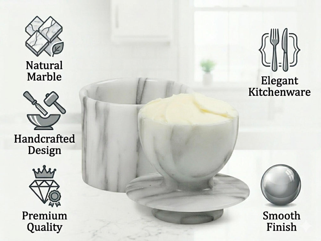 Marble Butter Keeper with Water Seal, Natural Stone Butter Dish, Modern Kitchen Decor