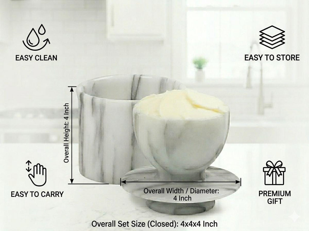Marble Butter Keeper with Water Seal, Natural Stone Butter Dish, Modern Kitchen Decor