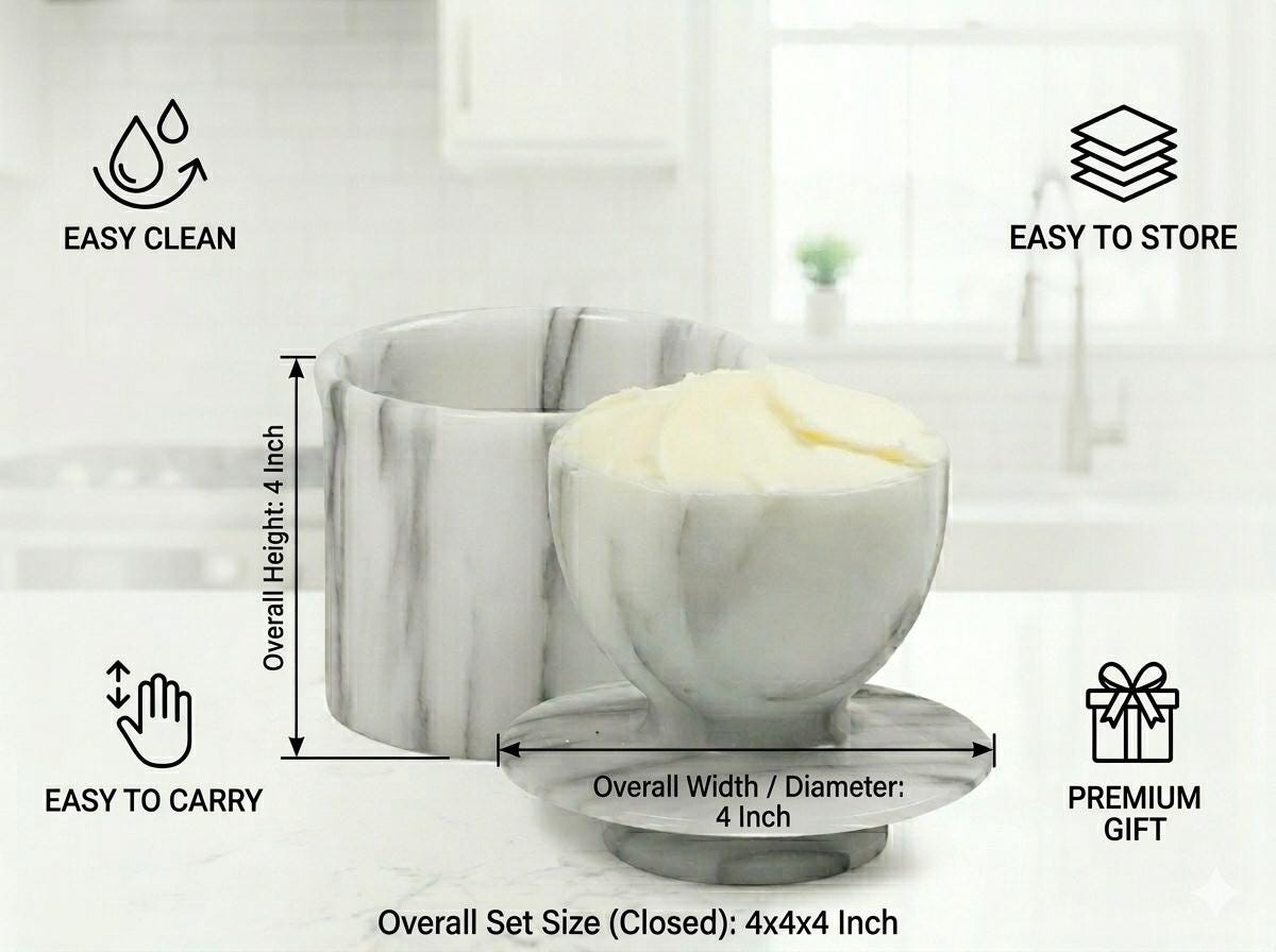 Marble Butter Keeper with Water Seal, Natural Stone Butter Dish, Modern Kitchen Decor